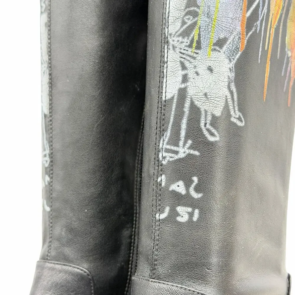 Roksolana Graphic Knee High Boots 40 Women Black Art to Wear Designer Punk Rock